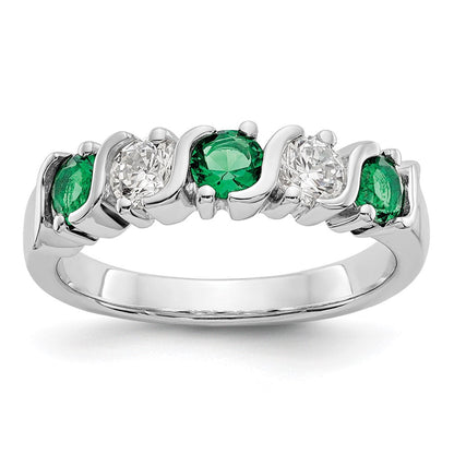 14K Weißgold Echt Diamant mit Smaragd Ring