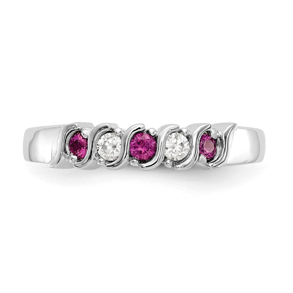 14K Weißgold Ring mit natürlichen Diamanten und Rubin