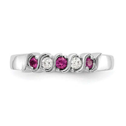 14K Weißgold Ring mit natürlichen Diamanten und Rubin