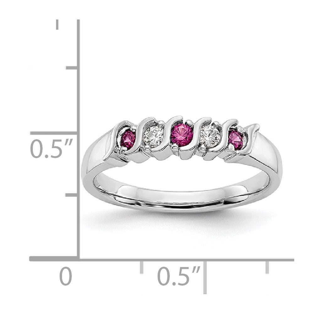 14K Weißgold Ring mit natürlichen Diamanten und Rubin