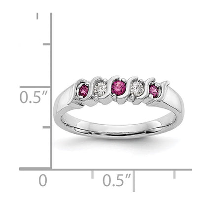 14K Weißgold Ring mit natürlichen Diamanten und Rubin