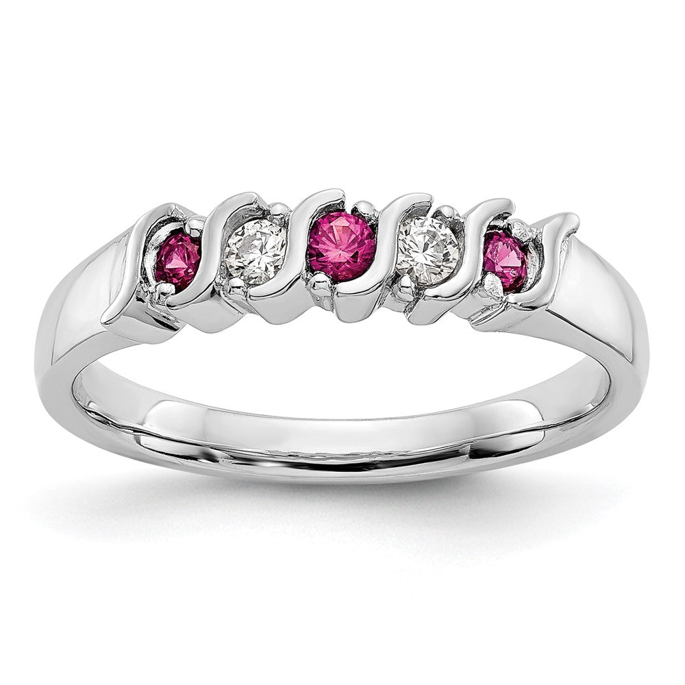 14K Weißgold Ring mit natürlichen Diamanten und Rubin