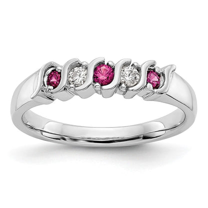 14K Weißgold Ring mit natürlichen Diamanten und Rubin