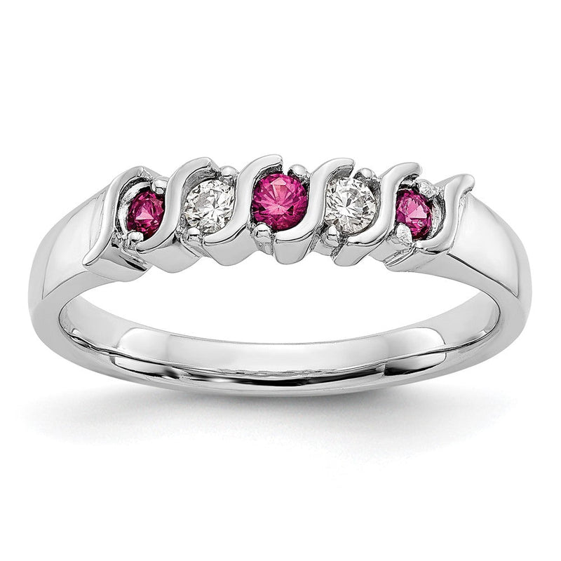 14K Weißgold Ring mit natürlichen Diamanten und Rubin