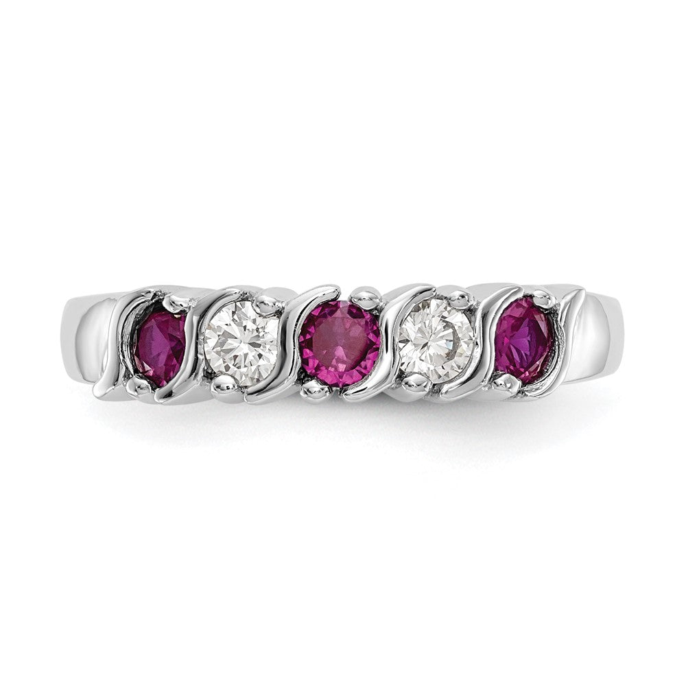 14K Weißgold Echt Diamant mit Rubin Ring