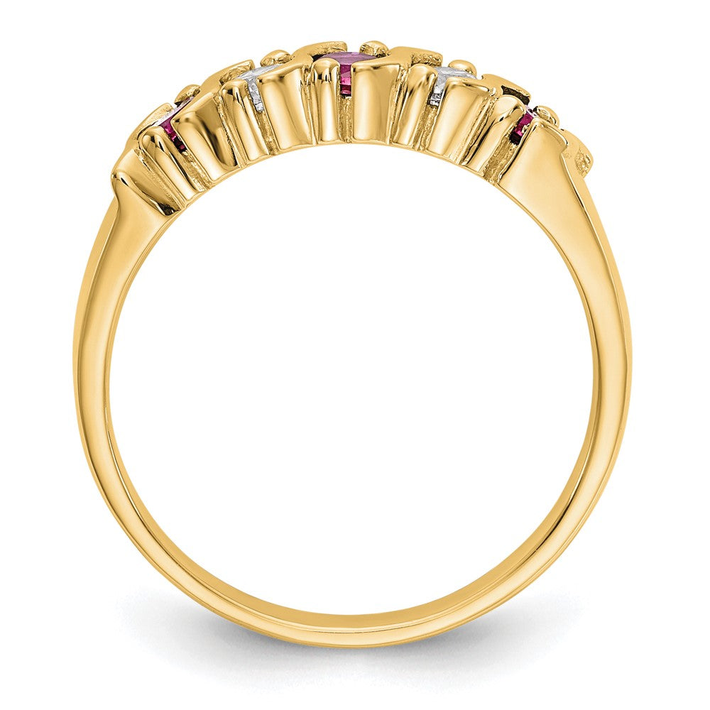 14K Gelbgold Ring mit echten Diamanten und Rubin