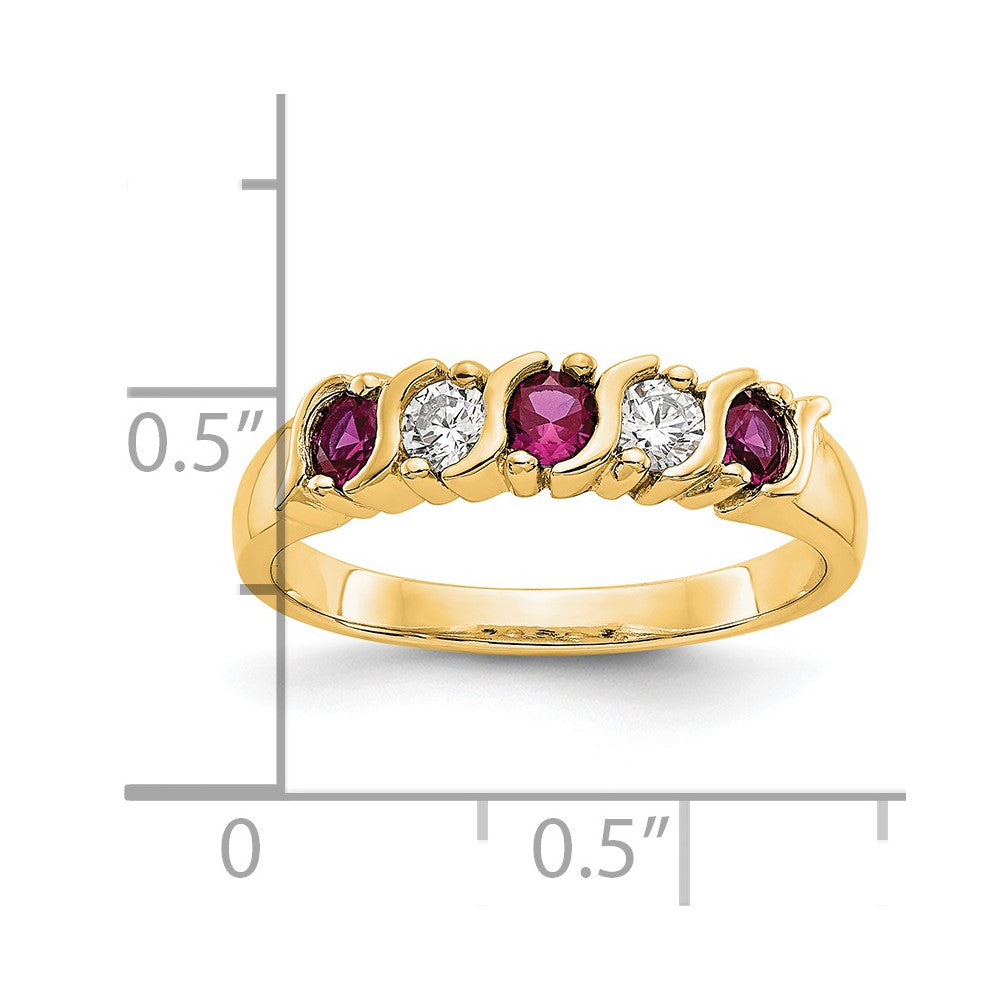 14K Gelbgold Ring mit echten Diamanten und Rubin