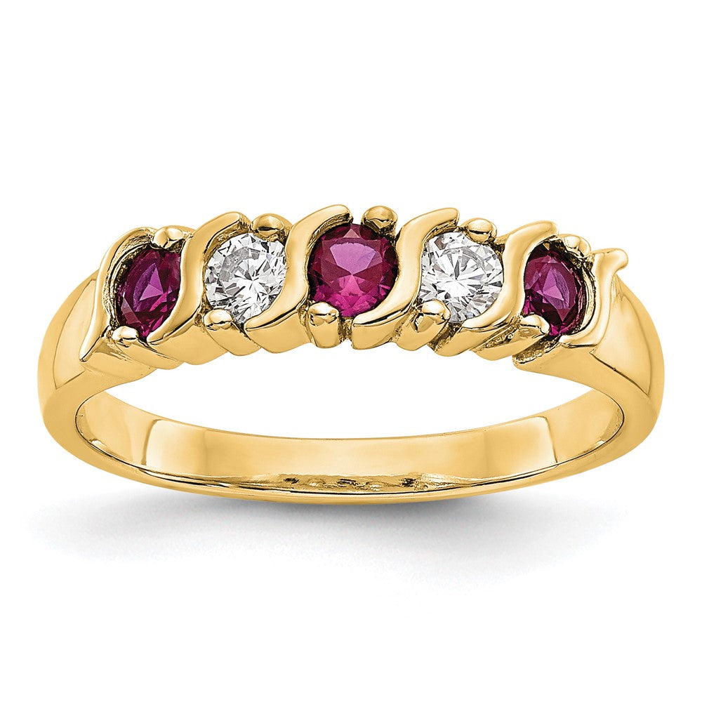 14K Gelbgold Ring mit echten Diamanten und Rubin