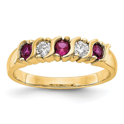 14K Gelbgold Ring mit echten Diamanten und Rubin