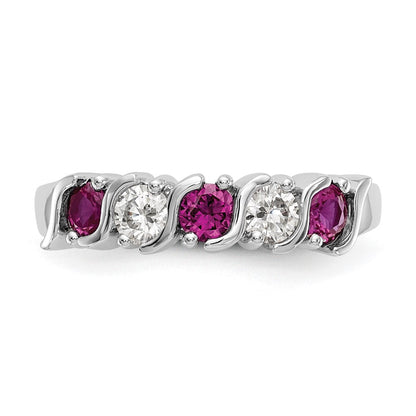14K Weißgold Echt Diamant mit Rubin Ring