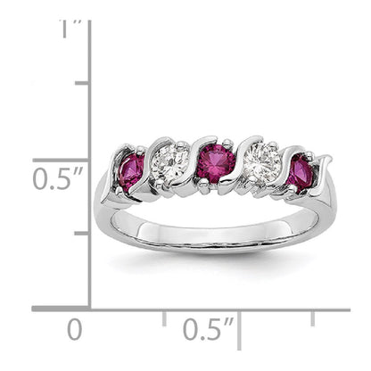 14K Weißgold Echt Diamant mit Rubin Ring