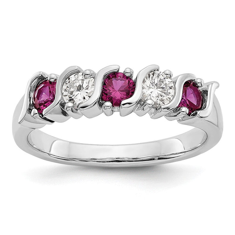14K Weißgold Damenring mit natürlichen Diamanten und Rubin