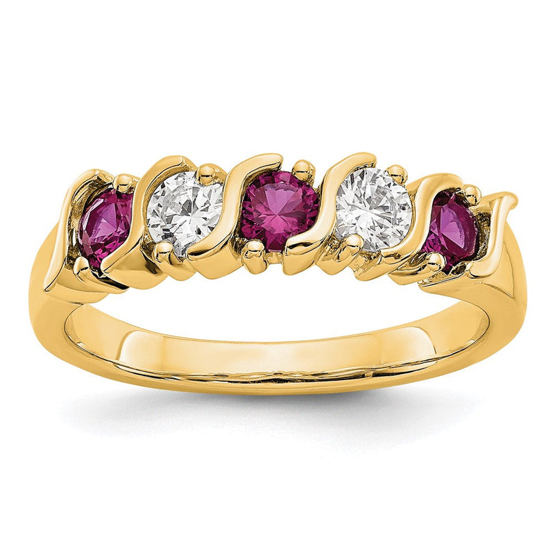 14K Gelbgold Ehering mit natürlichen Diamanten und Rubin