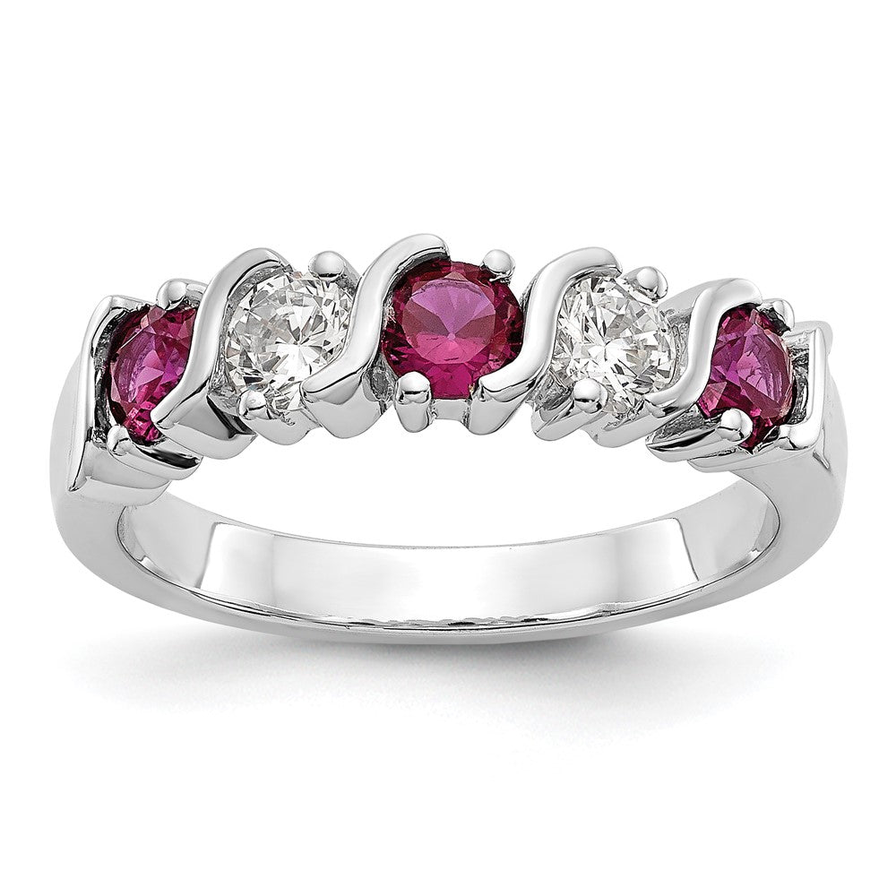 14K Weißgold Echt Diamant mit Rubin Ring