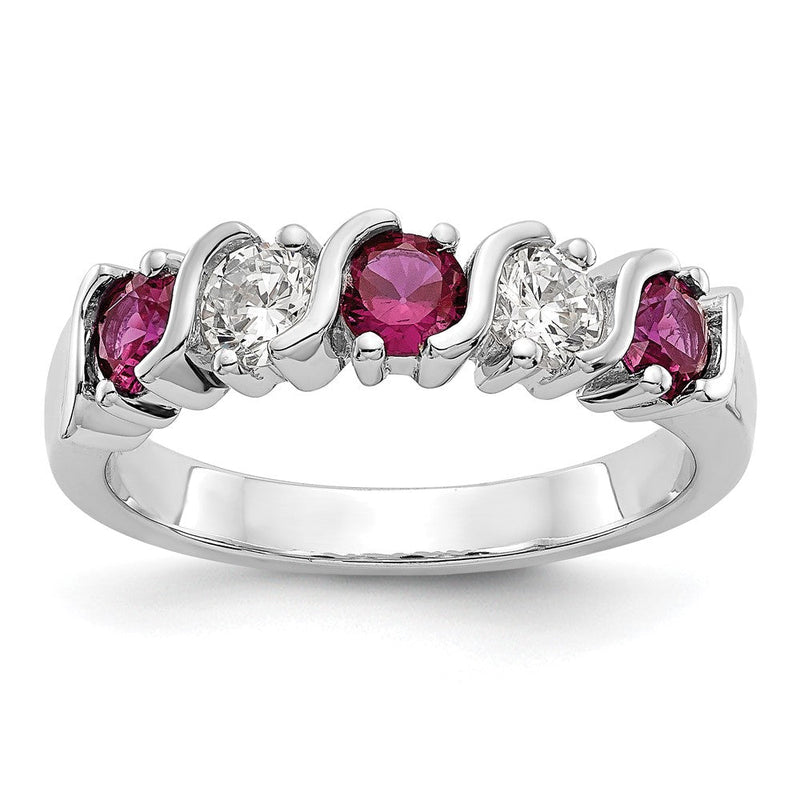 14K Weißgold Ring mit natürlichen Diamanten und Rubinen