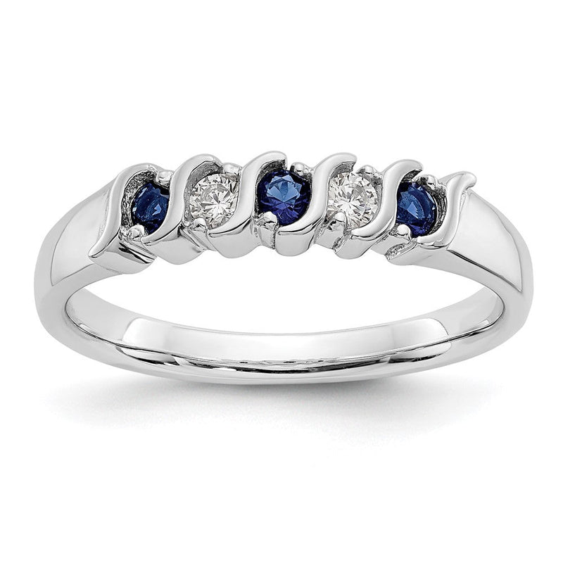 14K Weißgold Ring mit natürlichen Diamanten und Saphir