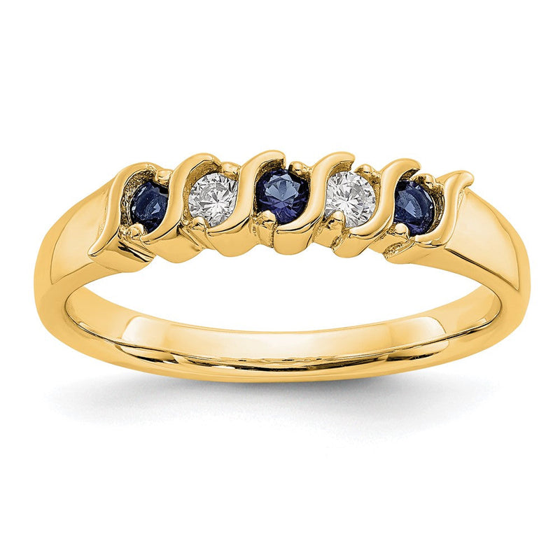 14K Gelbgold Ehering mit natürlichen Diamanten und blauen Saphiren