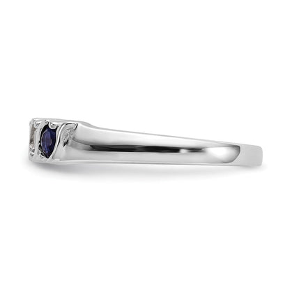 14K Weißgold Ring mit natürlichen Diamanten und Saphir