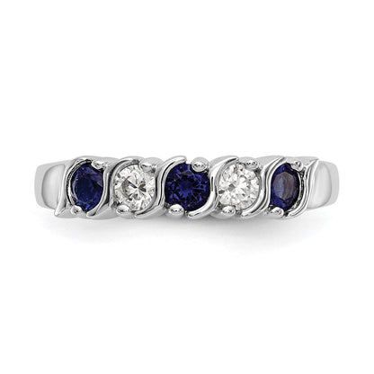14K Weißgold Ring mit natürlichen Diamanten und Saphir