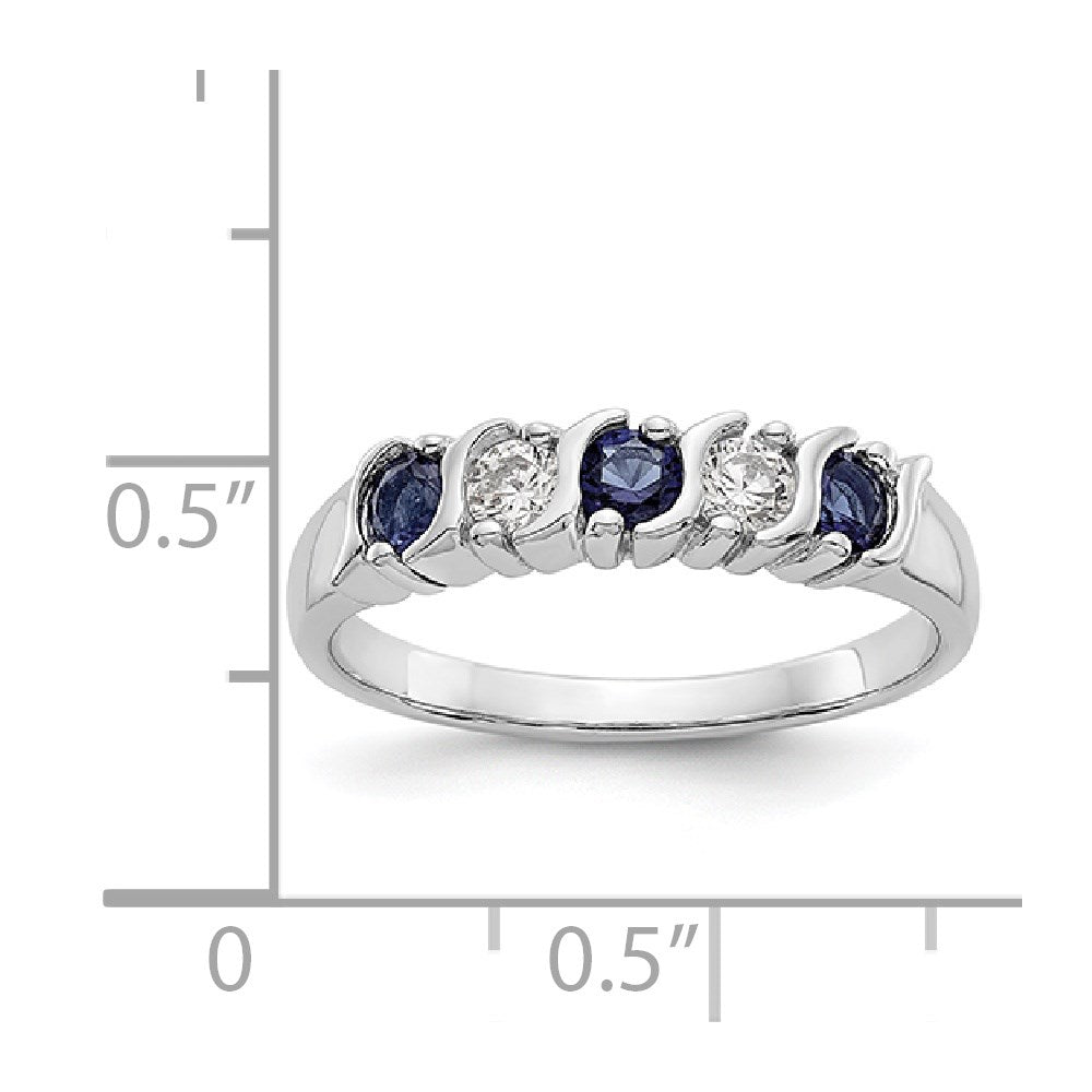14K Weißgold Ring mit natürlichen Diamanten und Saphir