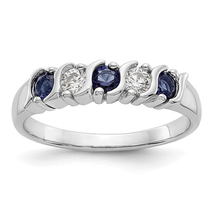 14K Weißgold Ring mit natürlichen Diamanten und Saphir