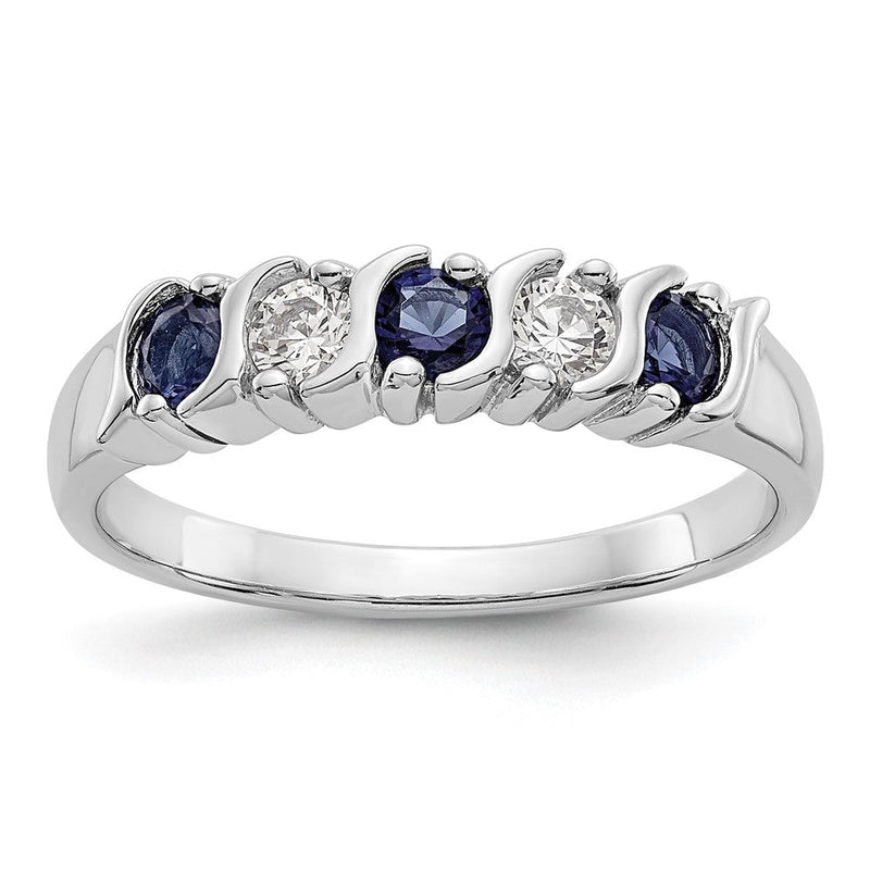 14K Weißgold Ring mit natürlichen Diamanten und Saphir