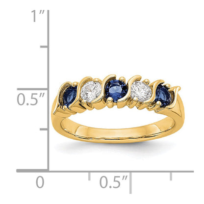 14K Gelbgold Ehering mit natürlichen Diamanten und Saphiren