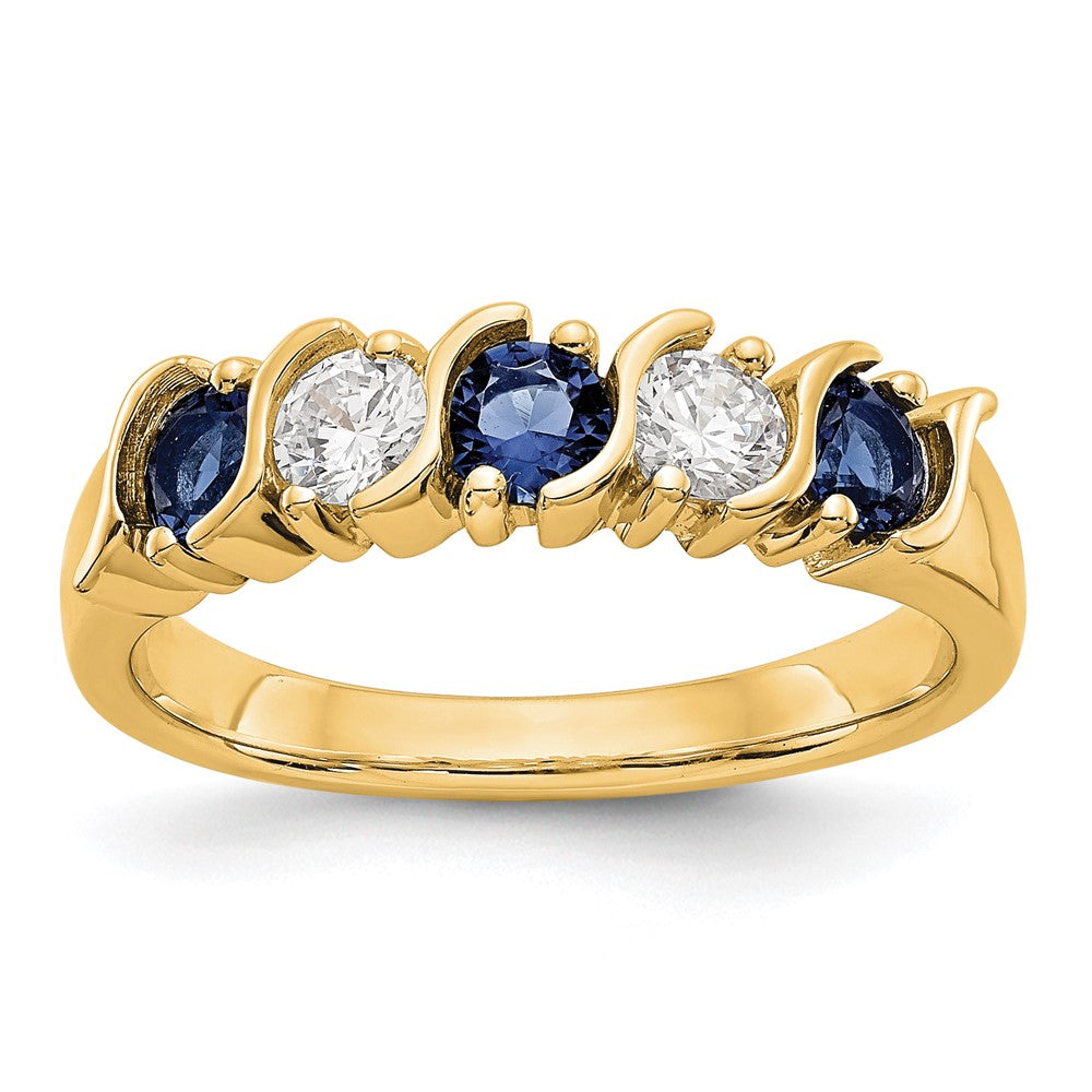 14K Gelbgold Ehering mit natürlichen Diamanten und Saphiren