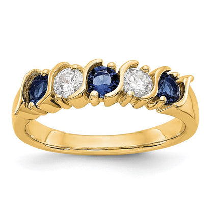 14K Gelbgold Ehering mit natürlichen Diamanten und Saphiren