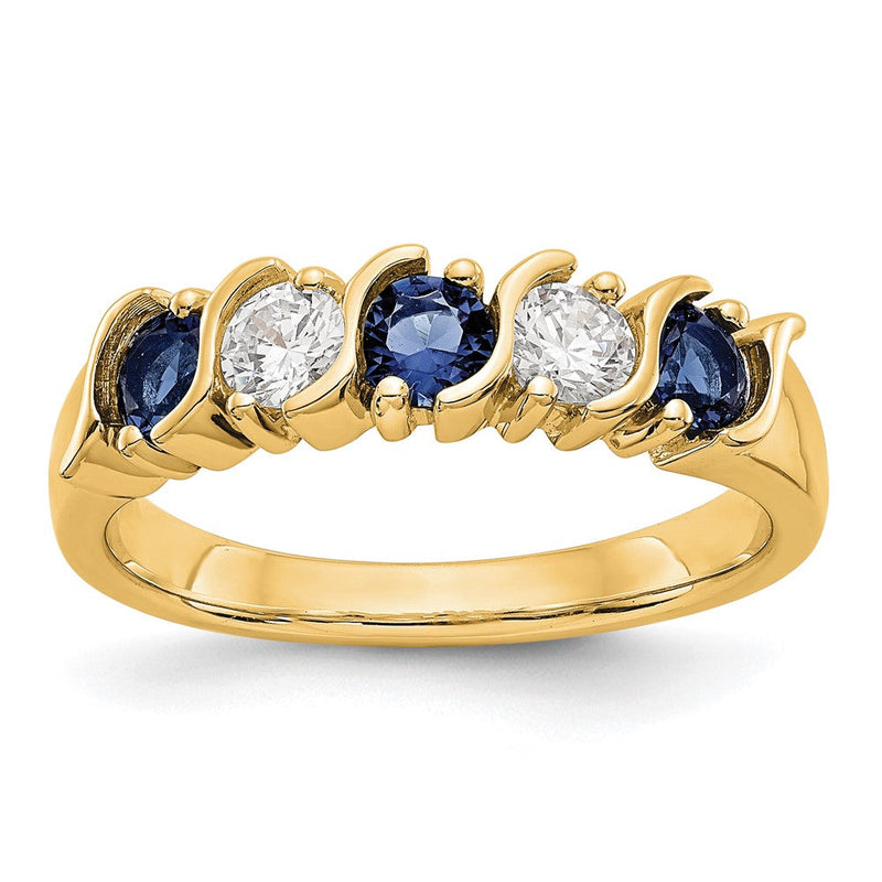 14K Gelbgold Ehering mit natürlichen Diamanten und blauen Saphiren