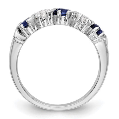 14K Weißgold Ehering mit natürlichen Diamanten und blauem Saphir