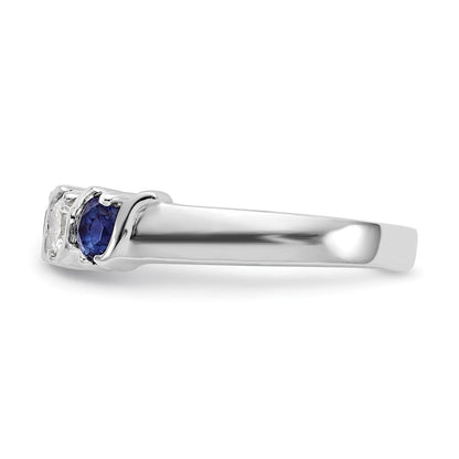 14K Weißgold Ehering mit natürlichen Diamanten und blauem Saphir