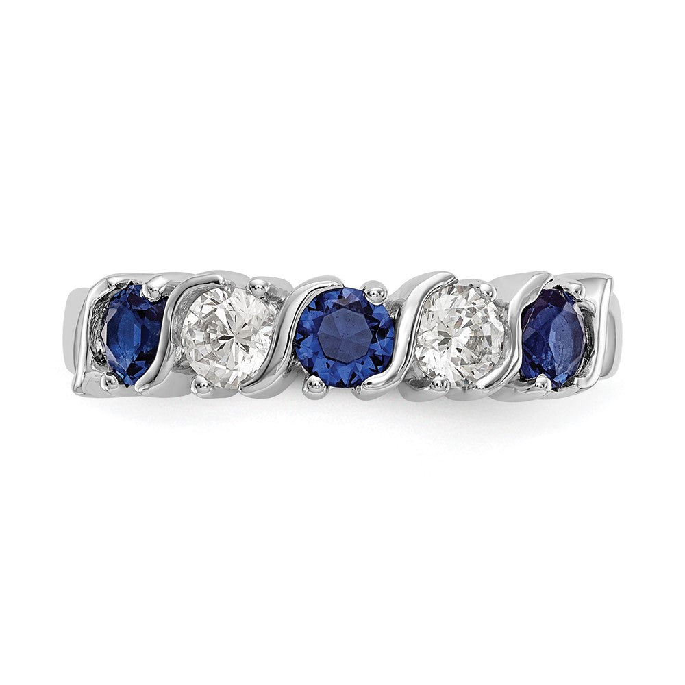 14K Weißgold Ehering mit natürlichen Diamanten und blauem Saphir
