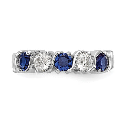 14K Weißgold Ehering mit natürlichen Diamanten und blauem Saphir