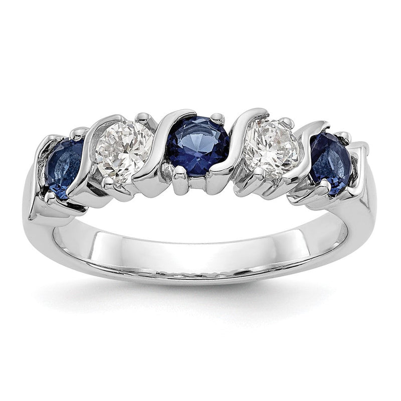 14K Weißgold Ehering mit natürlichen Diamanten und blauem Saphir