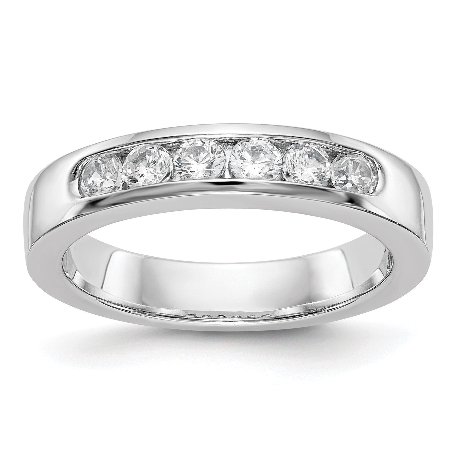 14K Weißgold Ehering mit 6 Diamanten in Kanalfassung