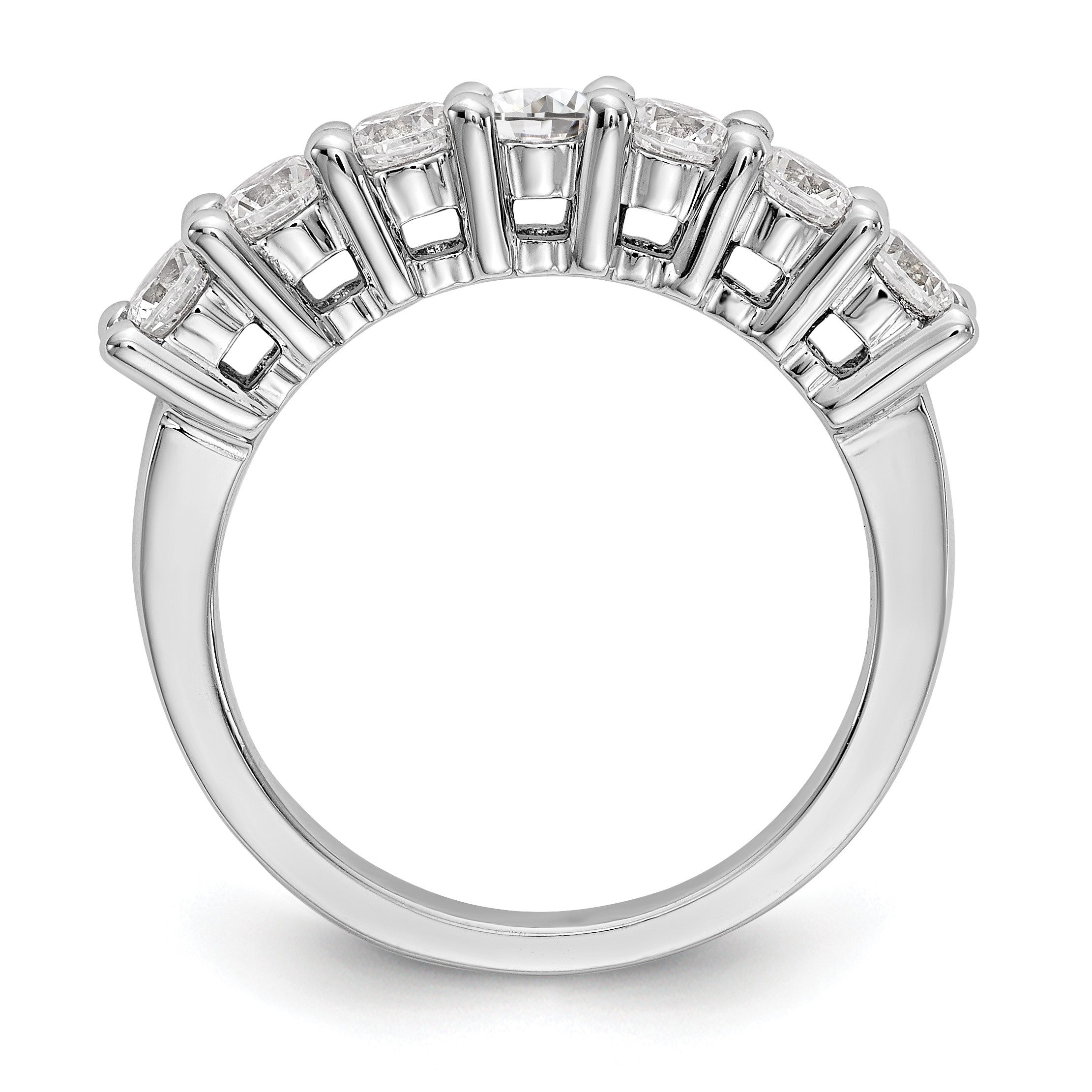 14K Weißgold Ring mit Krappenfassung, 7 Steinen und 1K rundem Diamanten (komplett)