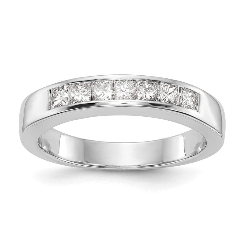 14K Weißgold Ehering mit 7 Diamanten in Kanalfassung