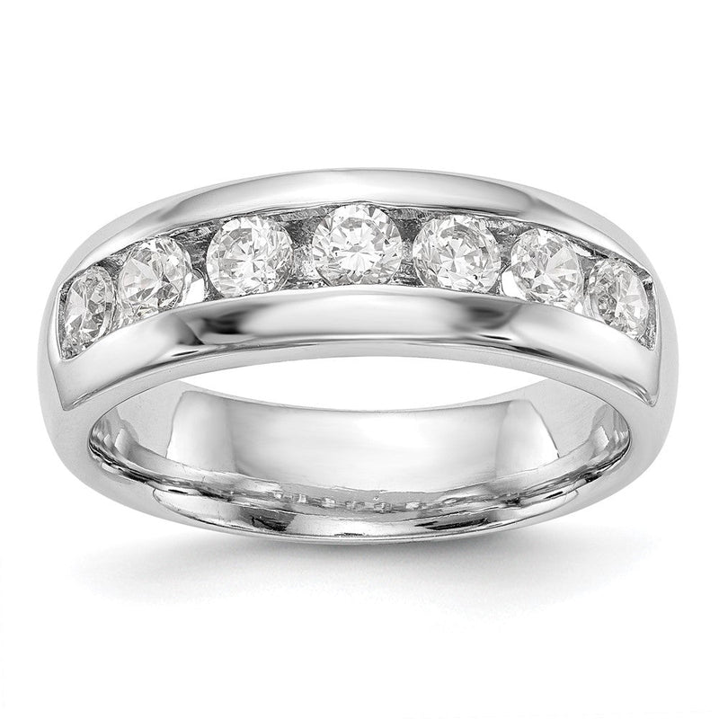 14K Weißgold Ehering mit 7 Diamanten in Kanalfassung