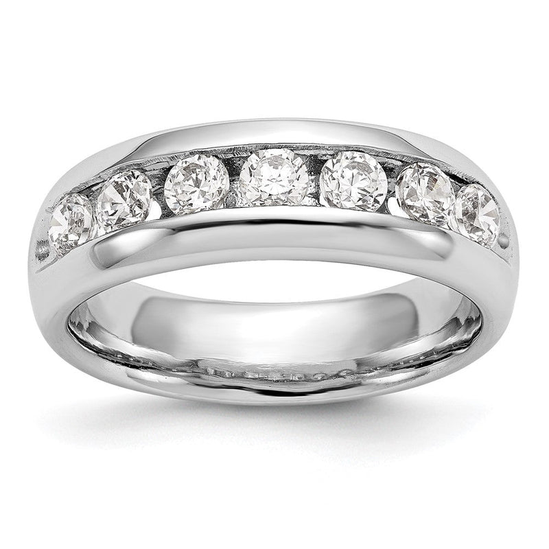 14K Weißgold Ehering mit 7 Diamanten in Kanalfassung