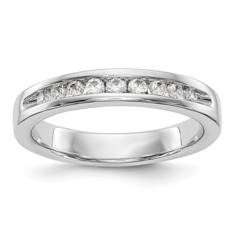 585 Weißgold Ehering mit 9 Diamanten in Kanalfassung
