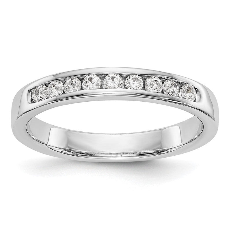 14K Weißgold Ehering mit 9 Diamanten in Kanalfassung