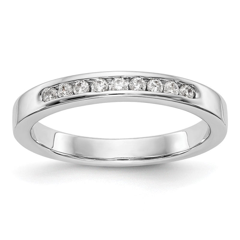 14K Weißgold Ehering mit 9 Diamanten in Kanalfassung