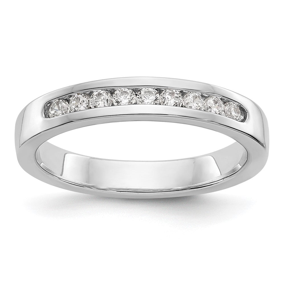 14K Weißgold Ehering mit 9 Diamanten in Kanalfassung