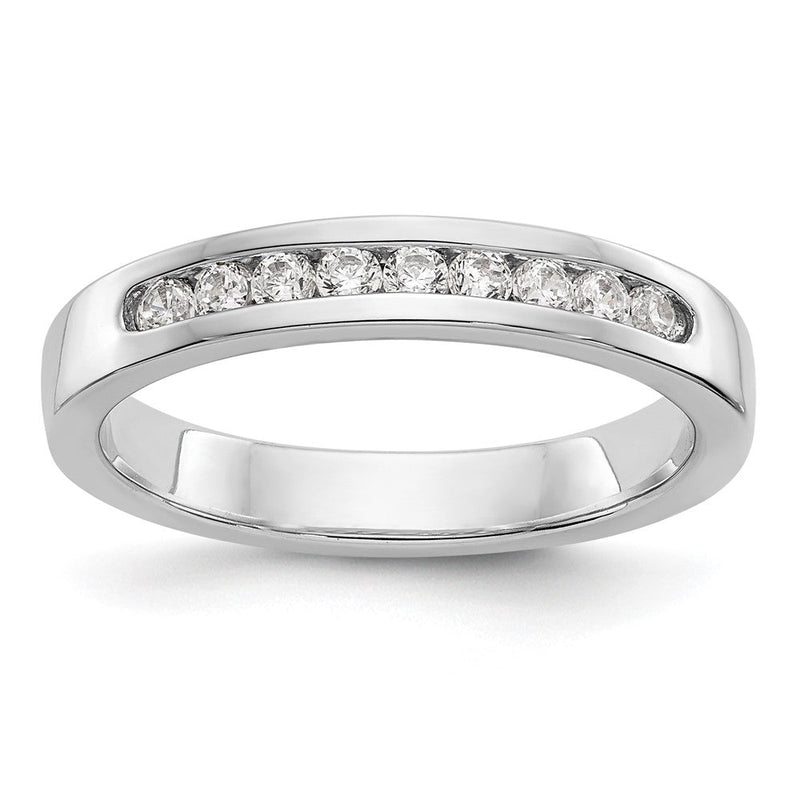 14K Weißgold Ehering mit 9 Diamanten in Kanalfassung