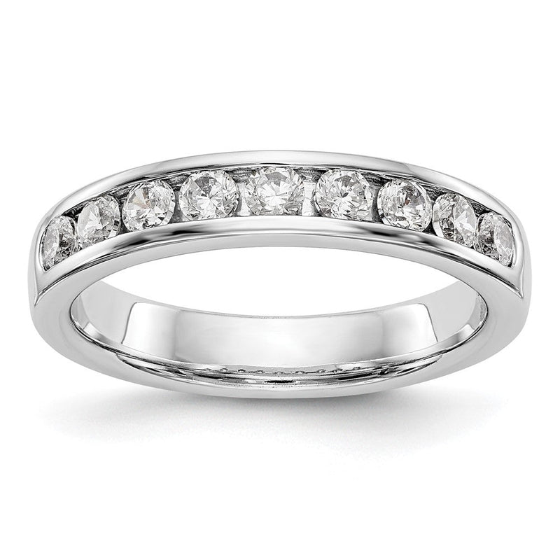 585 Weißgold Ehering mit 9 Diamanten in Kanalfassung