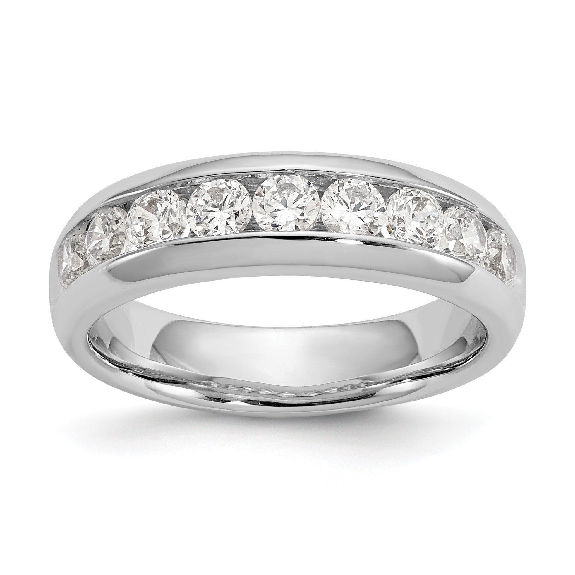 14K Weißgold Ehering mit 9 Diamanten in Kanalfassung