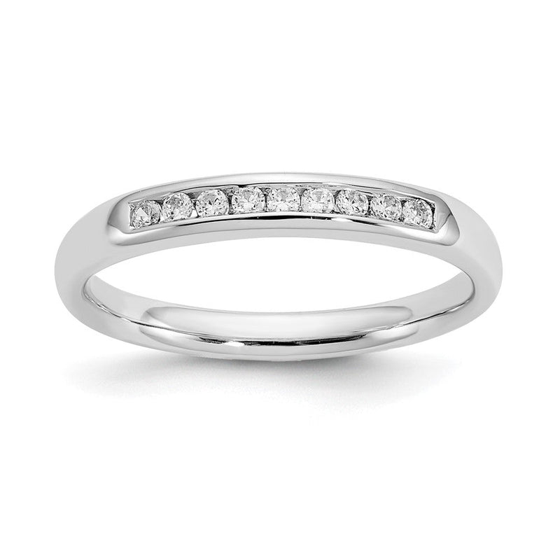 14K Weißgold Ehering mit 9 Diamanten in Kanalfassung
