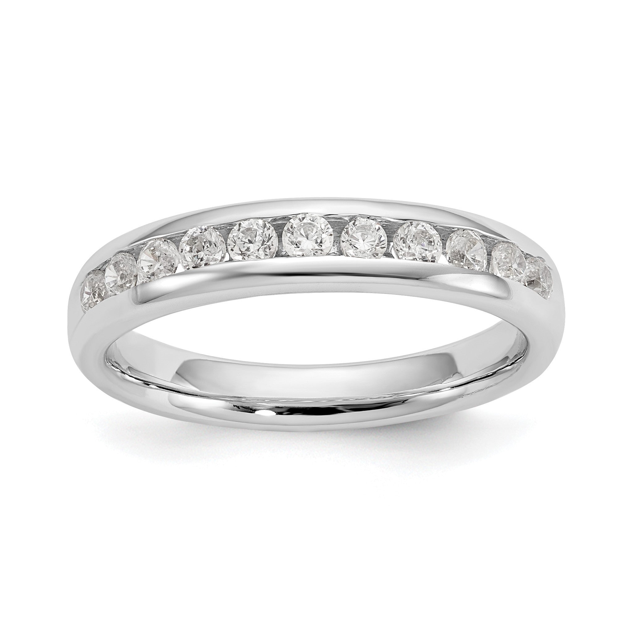 14K Weißgold Ehering mit 11 Diamanten in Kanalfassung