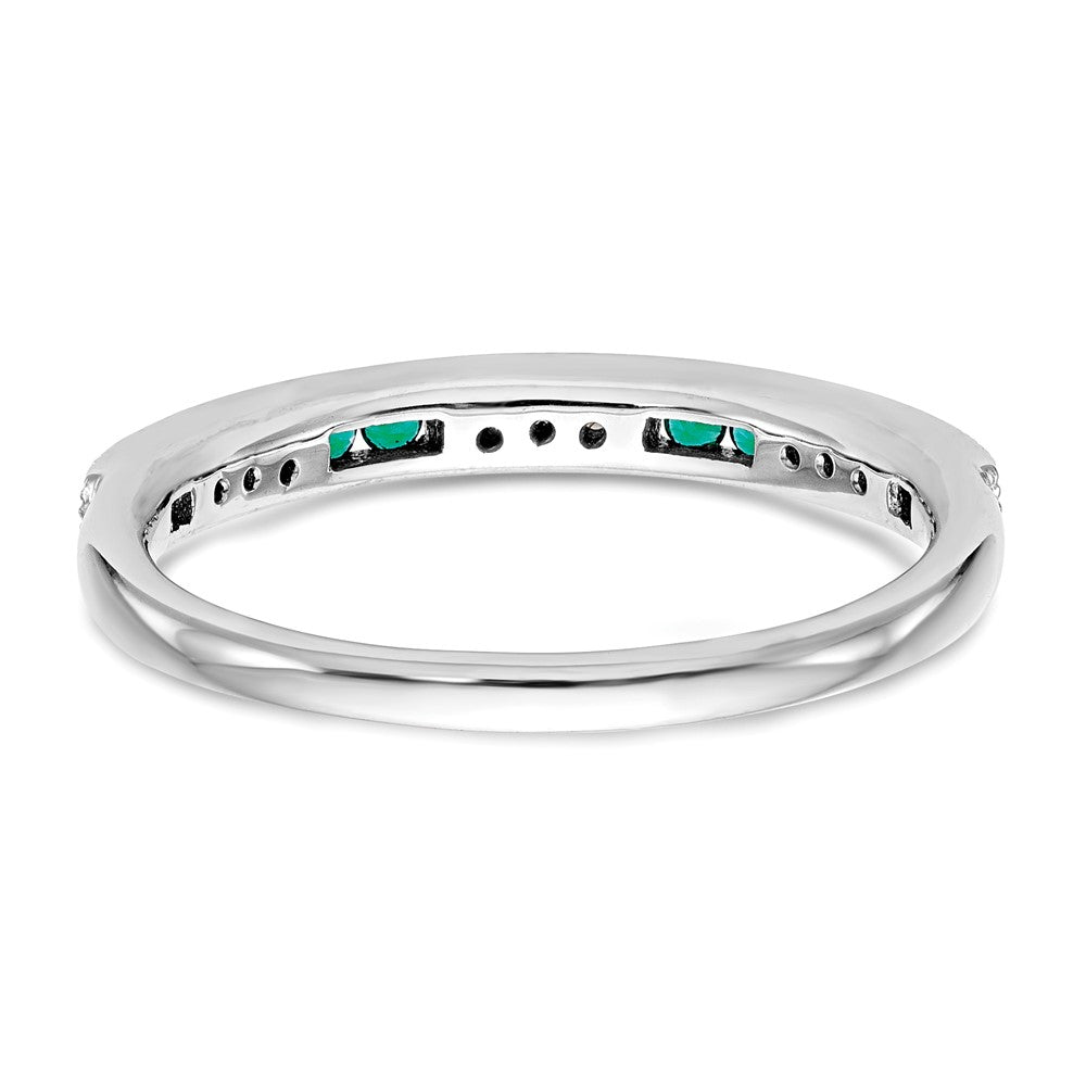 14K Weißgold Ring mit echten Diamanten und Smaragden
